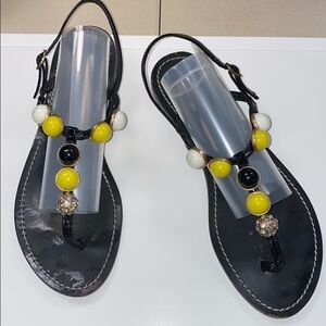 J.Crew Sz.9 Black Leather Beaded Flat Sandal Italy